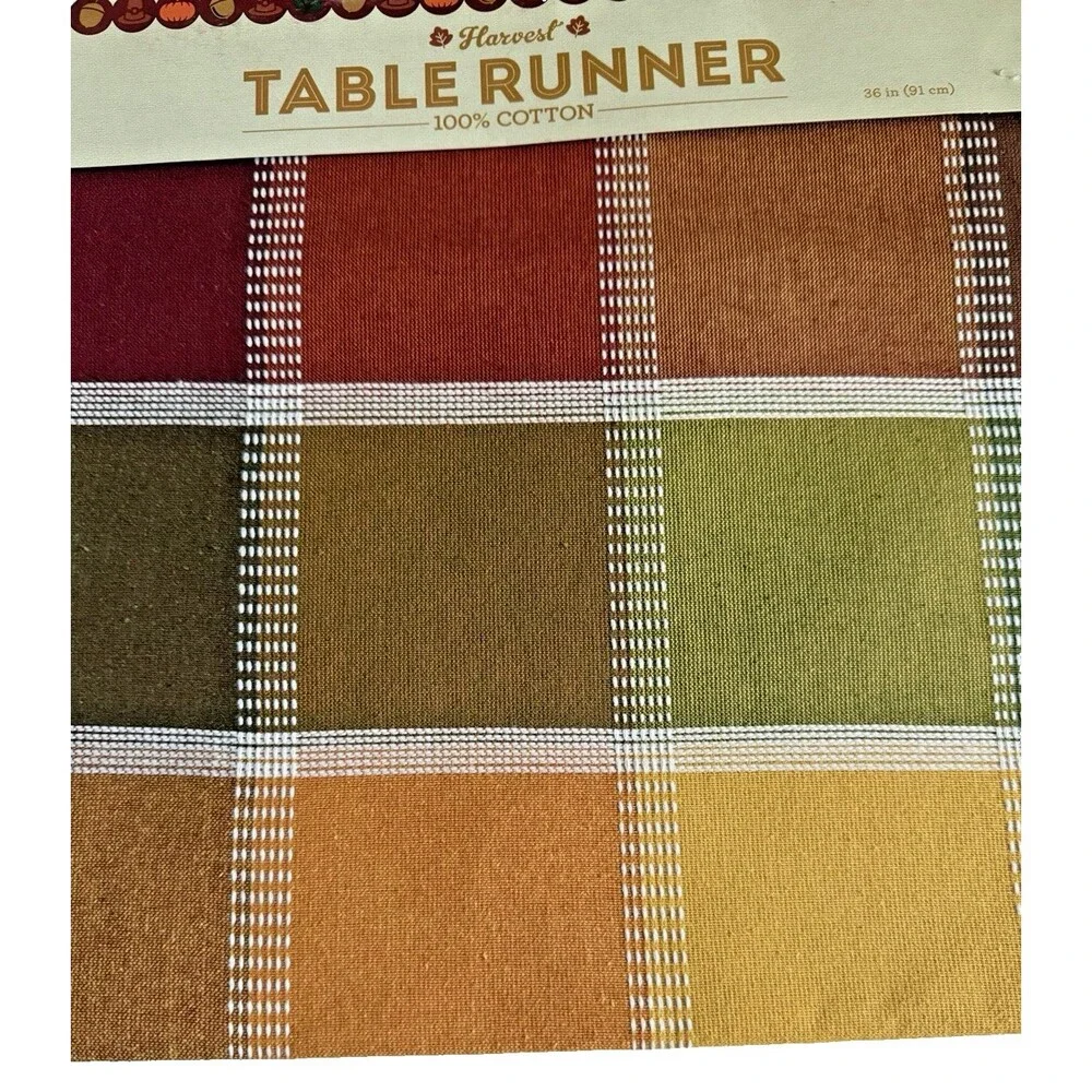 Thanksgiving Fall Table Runner 14x36 Autumn Colors Check Plaid Machine Wash